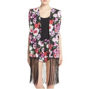 Betsey Johnson Fringed Vest Boho Floral Coachella Festival Medium/Large